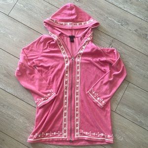 Moda international Terry beach pool coverup. Beaded. Barbie pink. Comfy. Cute